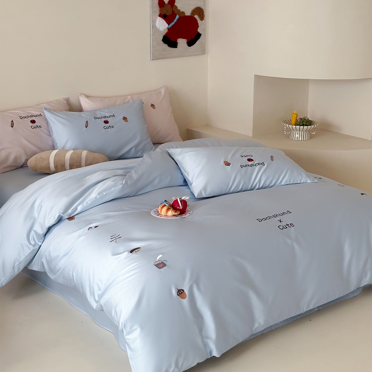 91家纺网 家纺一手货源 找家纺 极简 2026新款100S长绒棉刺绣四件套-趣味人生系列（模特版） 趣味人生-蓝