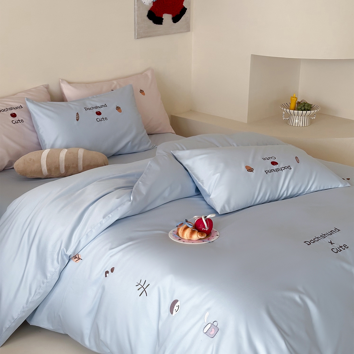 91家纺网 家纺一手货源 找家纺 极简 2026新款100S长绒棉刺绣四件套-趣味人生系列（模特版） 趣味人生-蓝