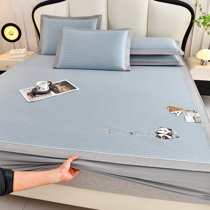 91家纺网 家纺一手货源 找家纺 （总）小牛席业 2026新款PE经典条纹-熊猫冰丝席（床笠款）