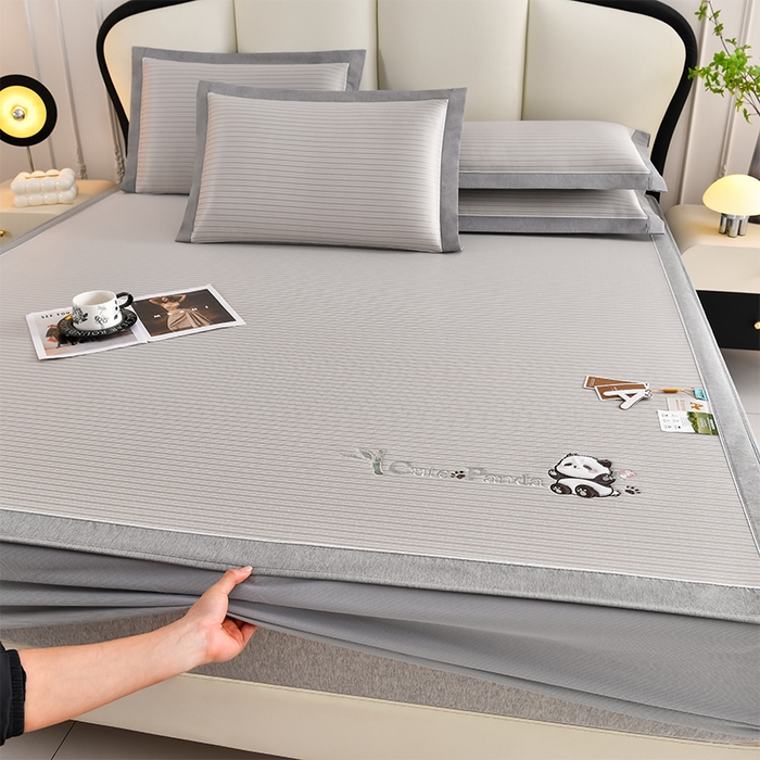 小牛席业 2026新款PE经典条纹-熊猫冰丝席（床笠款） 香槟