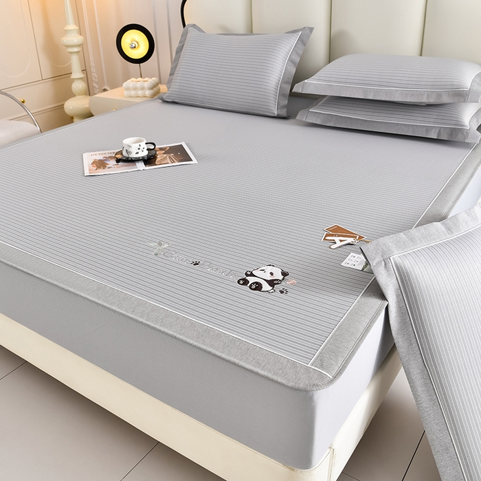 91家纺网 家纺一手货源 找家纺 （总）小牛席业 2026新款PE经典条纹-熊猫冰丝席（床笠款）