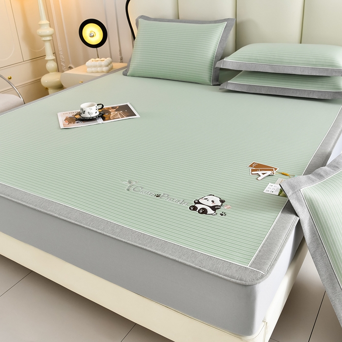 91家纺网 家纺一手货源 找家纺 小牛席业 2026新款PE经典条纹-熊猫冰丝席（床笠款） 绿色