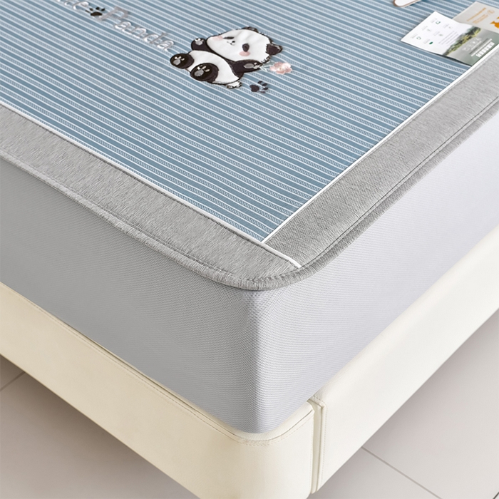 91家纺网 家纺一手货源 找家纺 小牛席业 2026新款PE经典条纹-熊猫冰丝席（床笠款） 蓝色