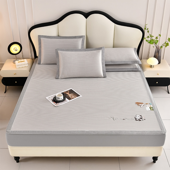 91家纺网 家纺一手货源 找家纺 小牛席业 2026新款PE经典条纹-熊猫冰丝席（床笠款） 香槟