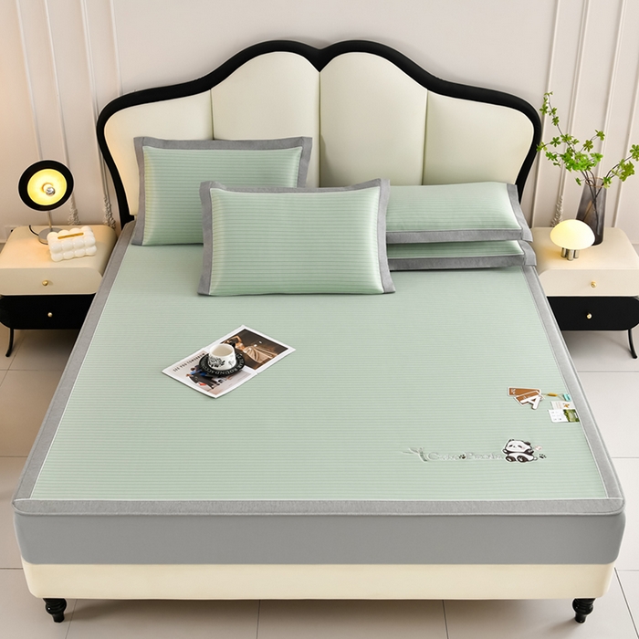 91家纺网 家纺一手货源 找家纺 小牛席业 2026新款PE经典条纹-熊猫冰丝席（床笠款） 绿色