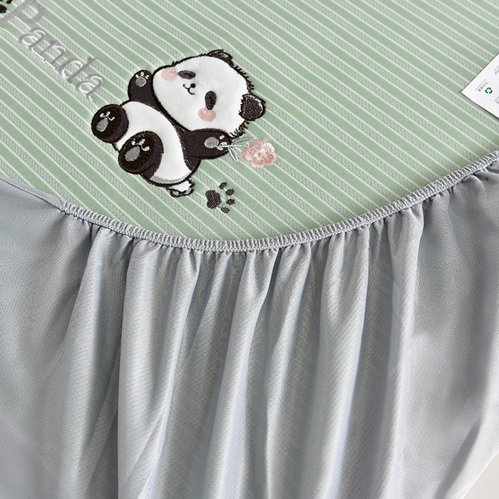 91家纺网 家纺一手货源 找家纺 小牛席业 2026新款PE经典条纹-熊猫冰丝席（床笠款） 绿色