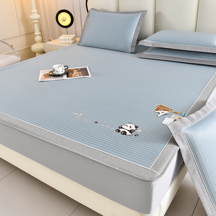 91家纺网 家纺一手货源 找家纺 小牛席业 2026新款PE经典条纹-熊猫冰丝席（床笠款） 蓝色