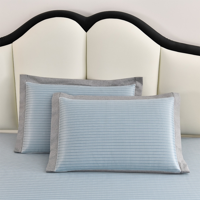 91家纺网 家纺一手货源 找家纺 小牛席业 2026新款PE经典条纹-熊猫冰丝席（床笠款） 蓝色