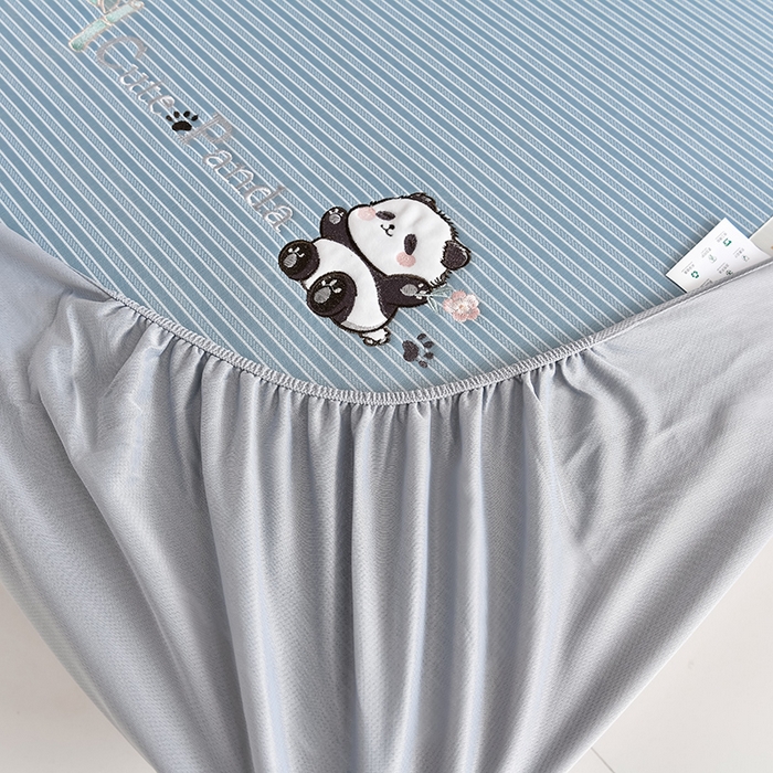 91家纺网 家纺一手货源 找家纺 小牛席业 2026新款PE经典条纹-熊猫冰丝席（床笠款） 蓝色