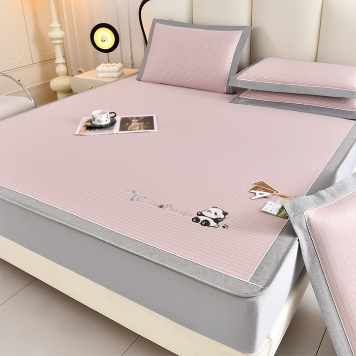 91家纺网 家纺一手货源 找家纺 小牛席业 2026新款PE经典条纹-熊猫冰丝席（床笠款） 粉色