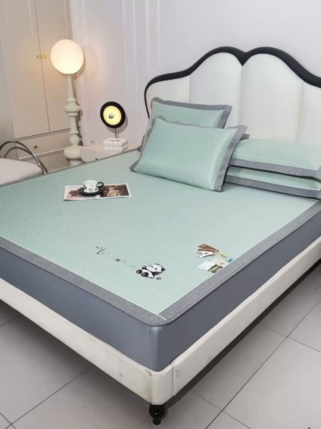 91家纺网 家纺一手货源 找家纺 小牛席业 2026新款PE经典条纹-熊猫冰丝席（床笠款） 绿色