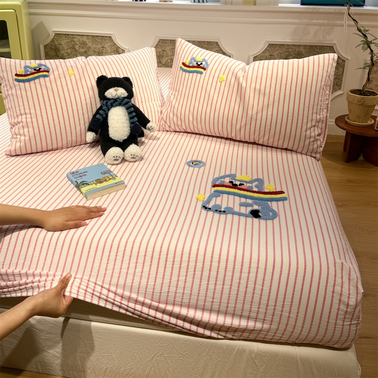 91家纺网 家纺一手货源 找家纺 （总）珺柔家纺 2026新款色织全棉水洗棉毛巾绣床笠