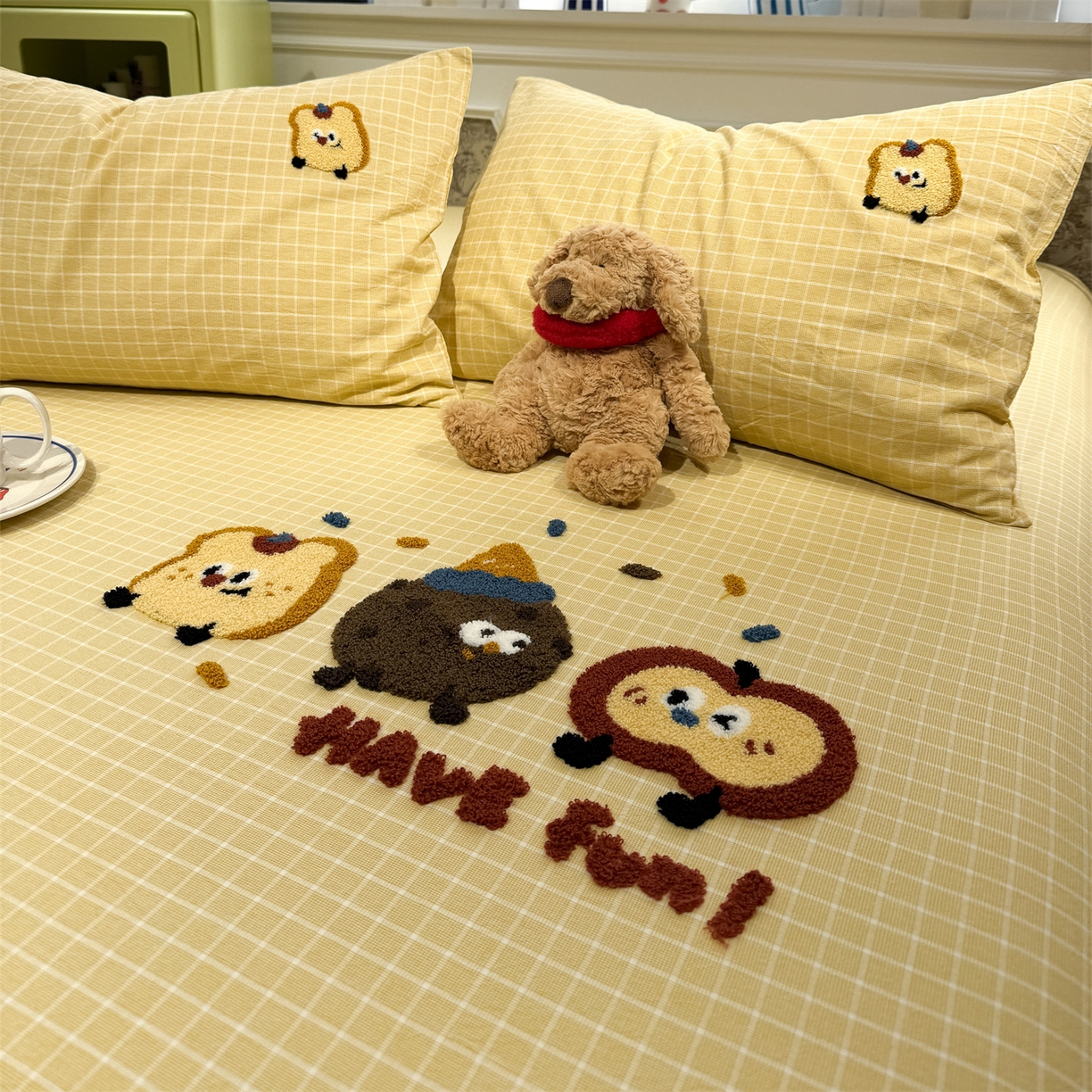 91家纺网 家纺一手货源 找家纺 珺柔家纺 2026新款色织全棉水洗棉毛巾绣床笠 小曲奇