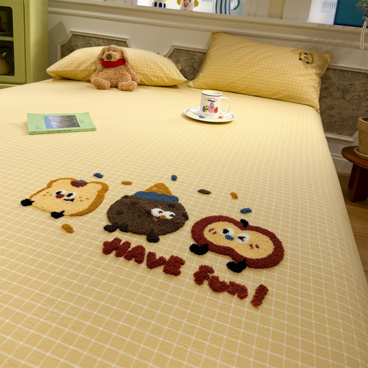 91家纺网 家纺一手货源 找家纺 珺柔家纺 2026新款色织全棉水洗棉毛巾绣床笠 小曲奇