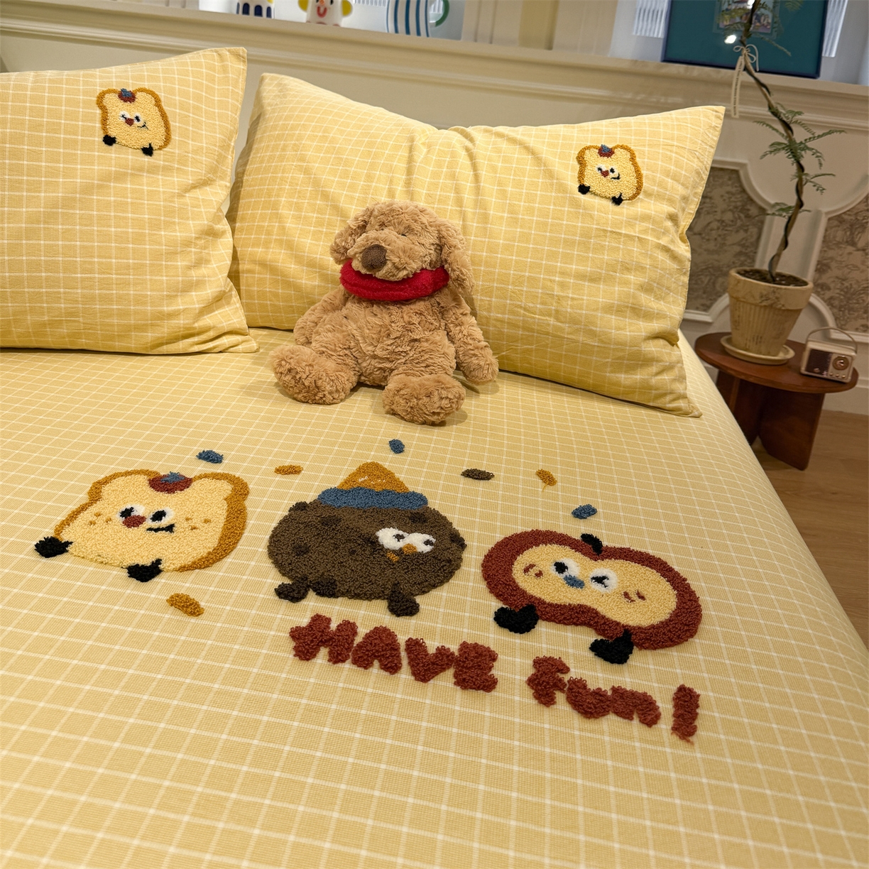 91家纺网 家纺一手货源 找家纺 珺柔家纺 2026新款色织全棉水洗棉毛巾绣床笠 小曲奇