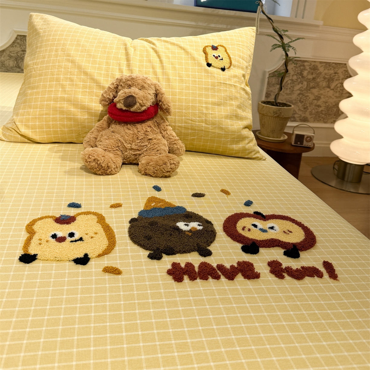 91家纺网 家纺一手货源 找家纺 珺柔家纺 2026新款色织全棉水洗棉毛巾绣床笠 小曲奇