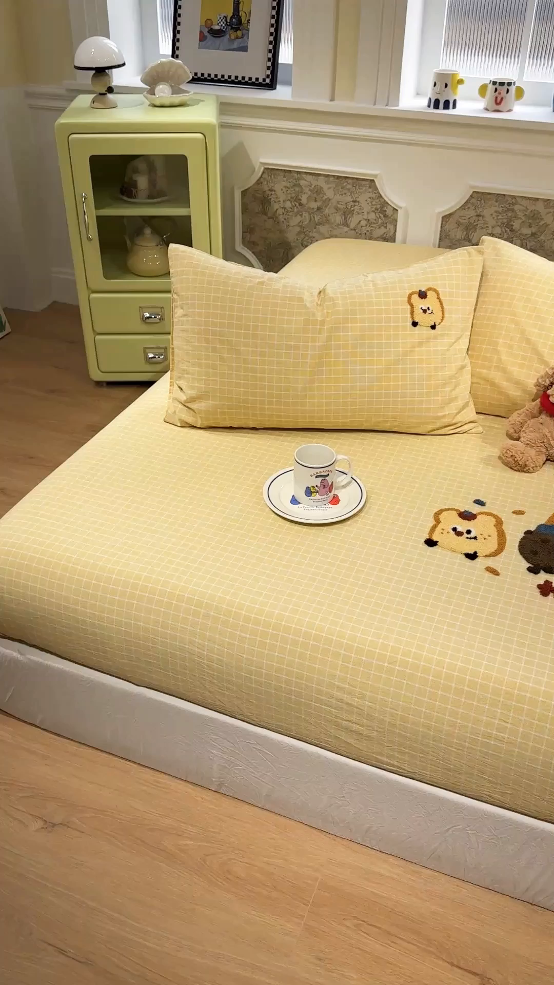 91家纺网 家纺一手货源 找家纺 珺柔家纺 2026新款色织全棉水洗棉毛巾绣床笠 小曲奇