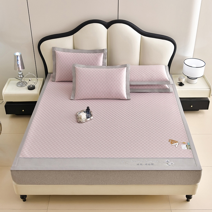 91家纺网 家纺一手货源 找家纺 小牛席业 2026新款棋盘格-冰丝清凉席凉席席子系列 棋盘格-冰丝清凉席（粉色）