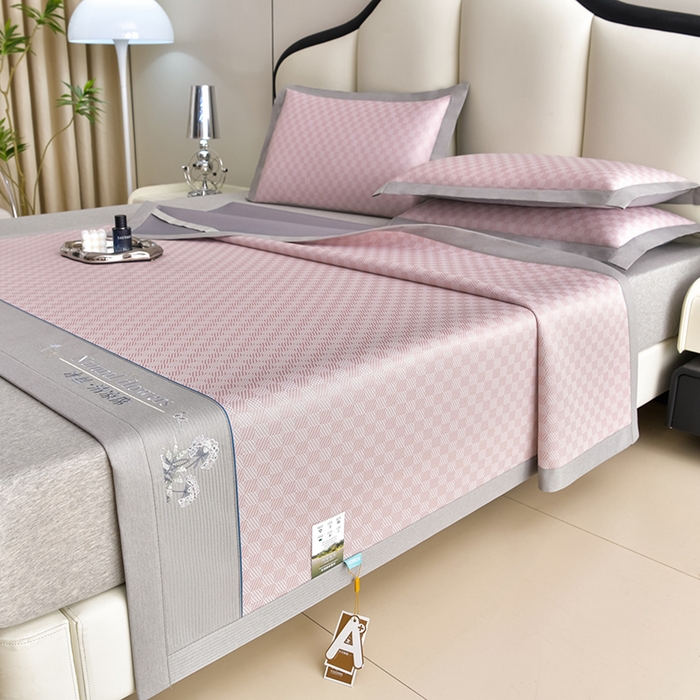 91家纺网 家纺一手货源 找家纺 小牛席业 2026新款棋盘格-冰丝清凉席凉席席子系列 棋盘格-冰丝清凉席（粉色）