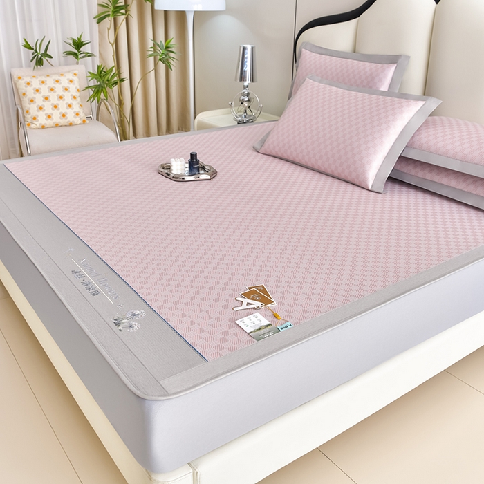 91家纺网 家纺一手货源 找家纺 小牛席业 2026新款棋盘格-冰丝清凉席 凉席席子系列（床笠款） 粉色