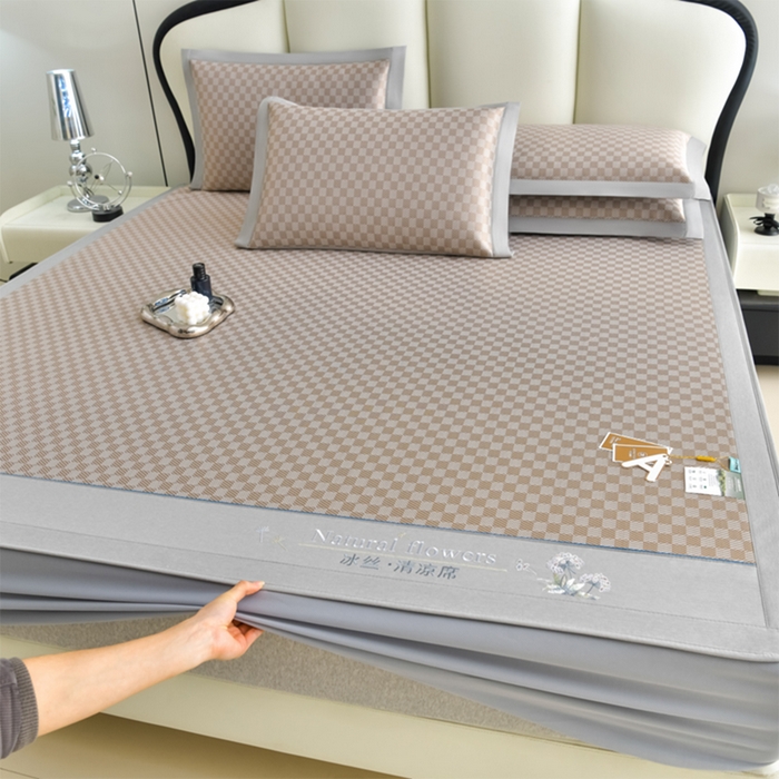 小牛席业 2026新款棋盘格-冰丝清凉席 凉席席子系列（床笠款） 咖色