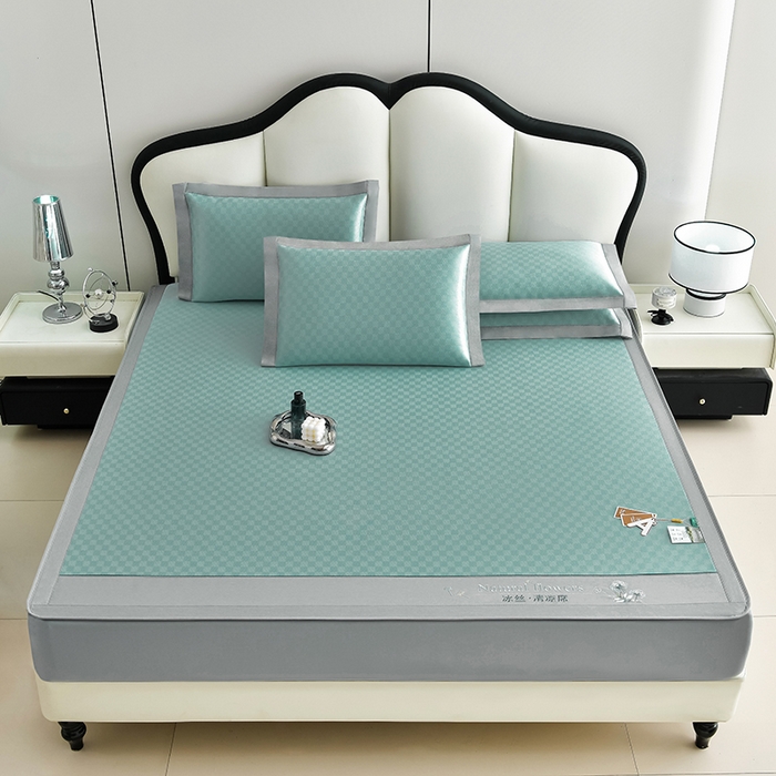 91家纺网 家纺一手货源 找家纺 小牛席业 2026新款棋盘格-冰丝清凉席 凉席席子系列（床笠款） 绿色