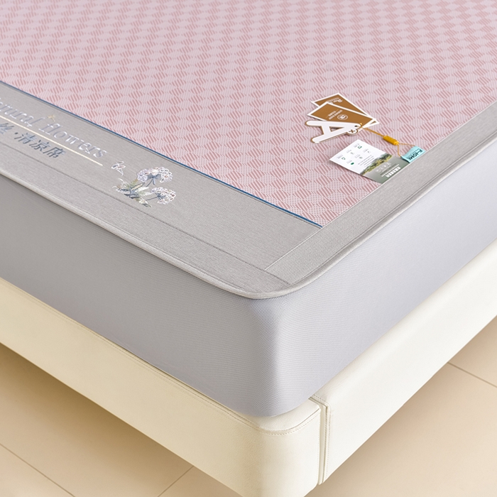 91家纺网 家纺一手货源 找家纺 小牛席业 2026新款棋盘格-冰丝清凉席 凉席席子系列（床笠款） 粉色