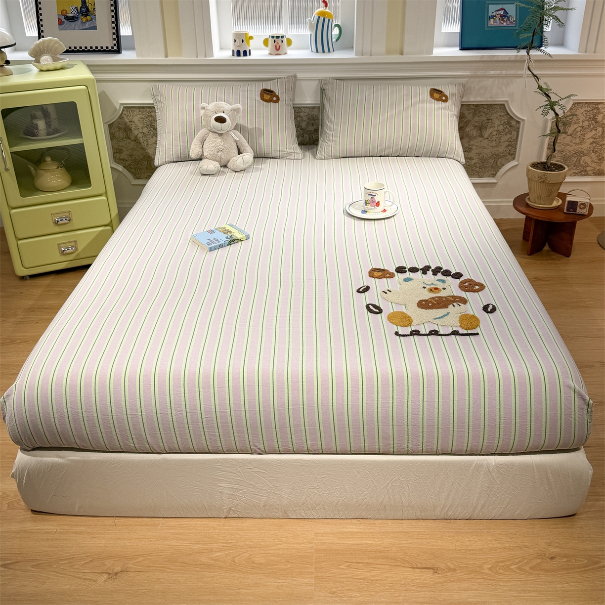 91家纺网 家纺一手货源 找家纺 （总）珺柔家纺 2026新款色织全棉水洗棉毛巾绣床笠