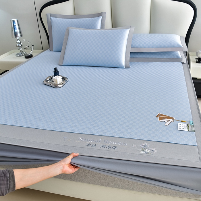 小牛席业 2026新款棋盘格-冰丝清凉席 凉席席子系列（床笠款） 蓝色