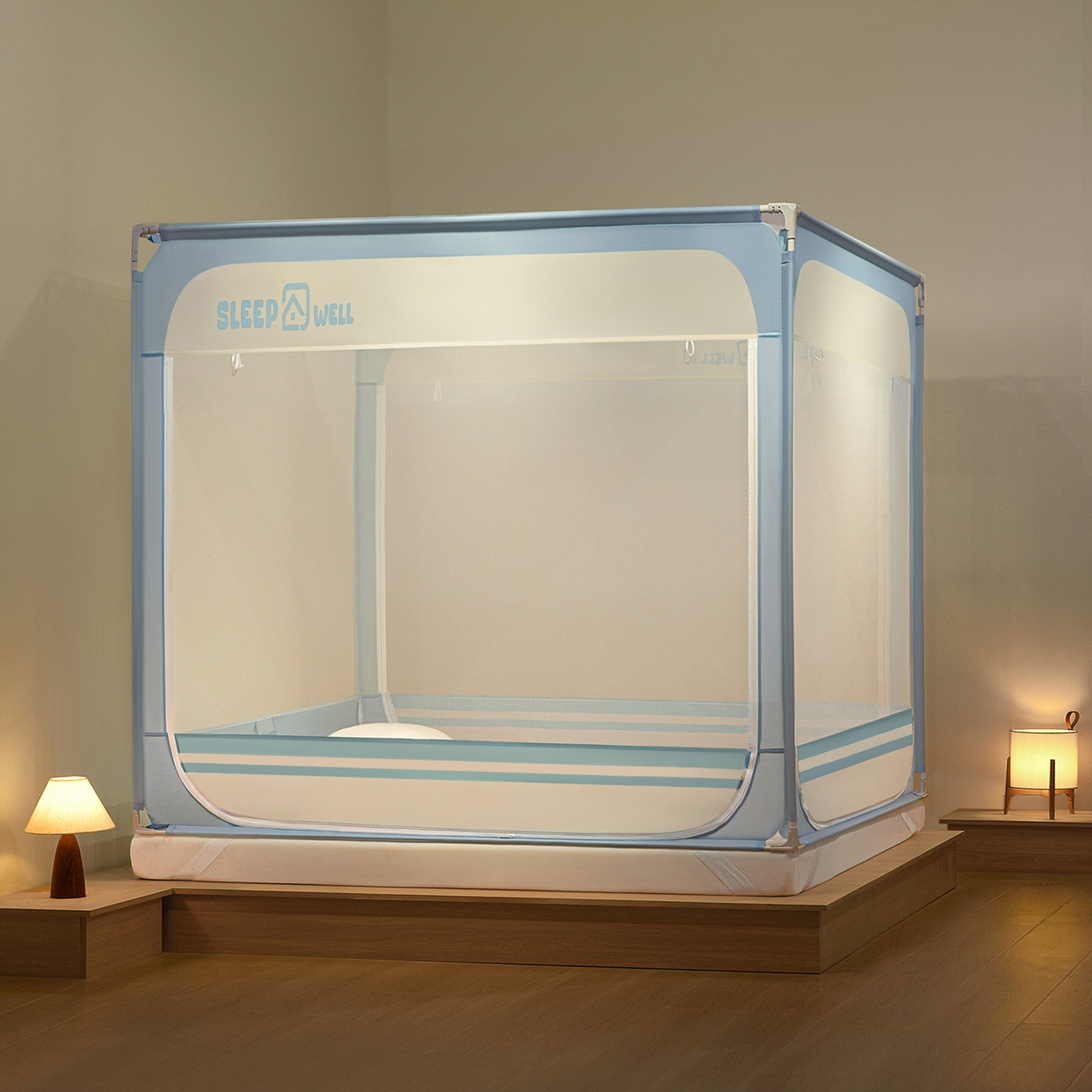 91家纺网 家纺一手货源 找家纺 （总）艺利轩蚊帐 2026新款围栏级防摔U型三开门蚊帐