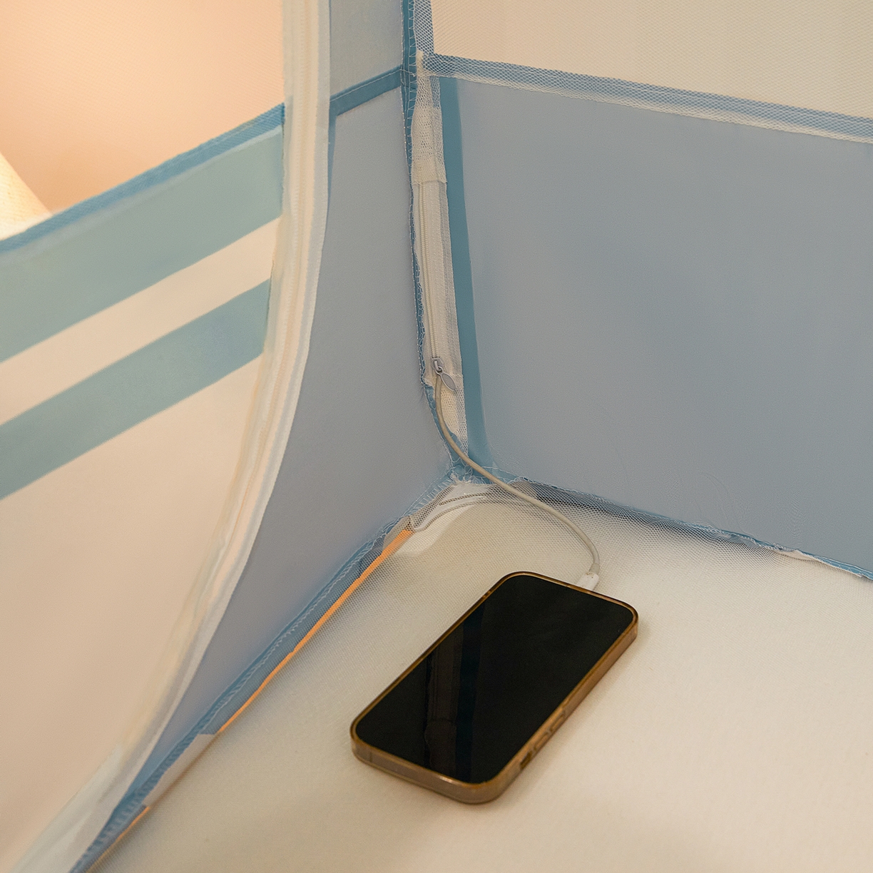 91家纺网 家纺一手货源 找家纺 艺利轩蚊帐 2026新款围栏级防摔U型三开门蚊帐 baby蓝