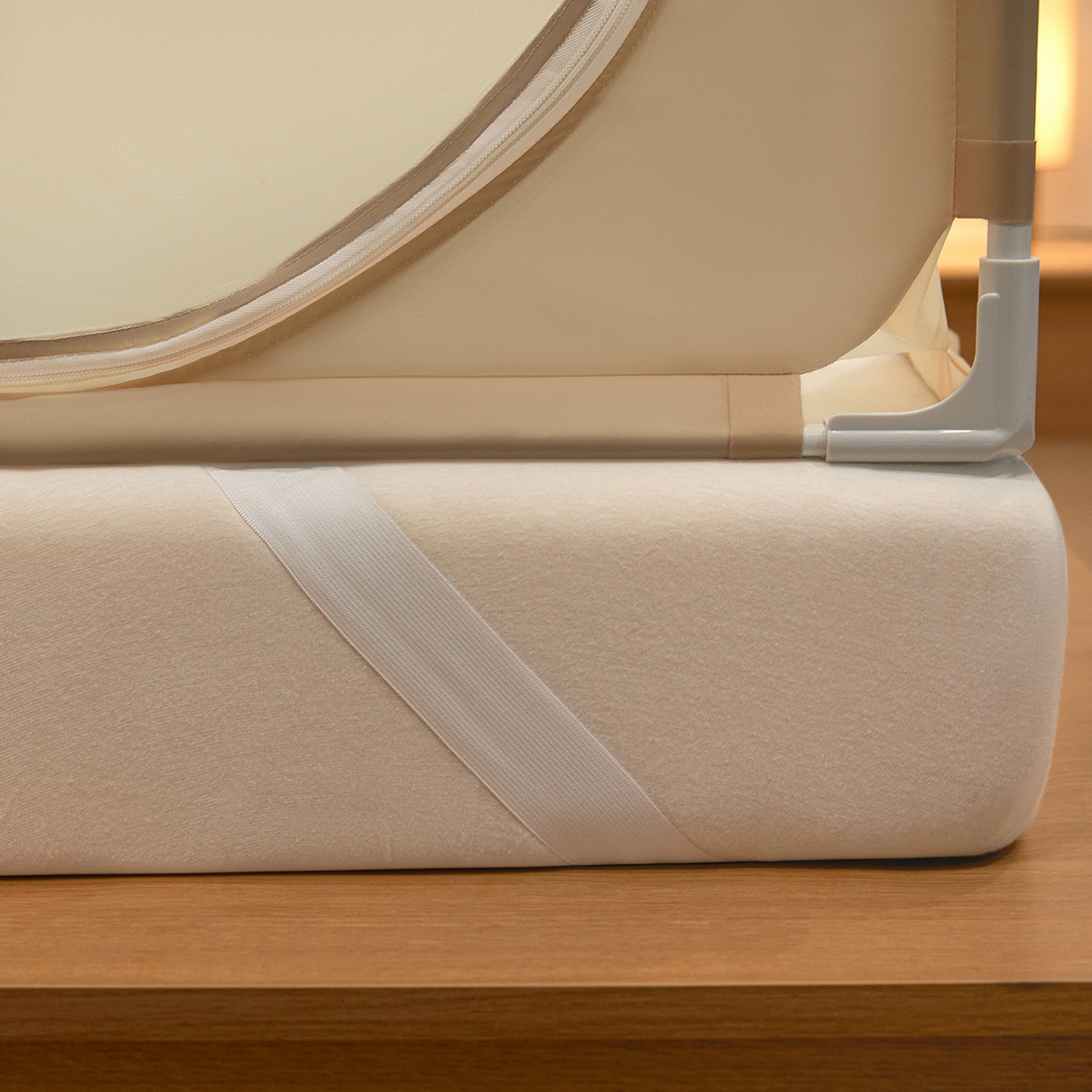 91家纺网 家纺一手货源 找家纺 艺利轩蚊帐 2026新款围栏级防摔U型三开门蚊帐 浅卡其