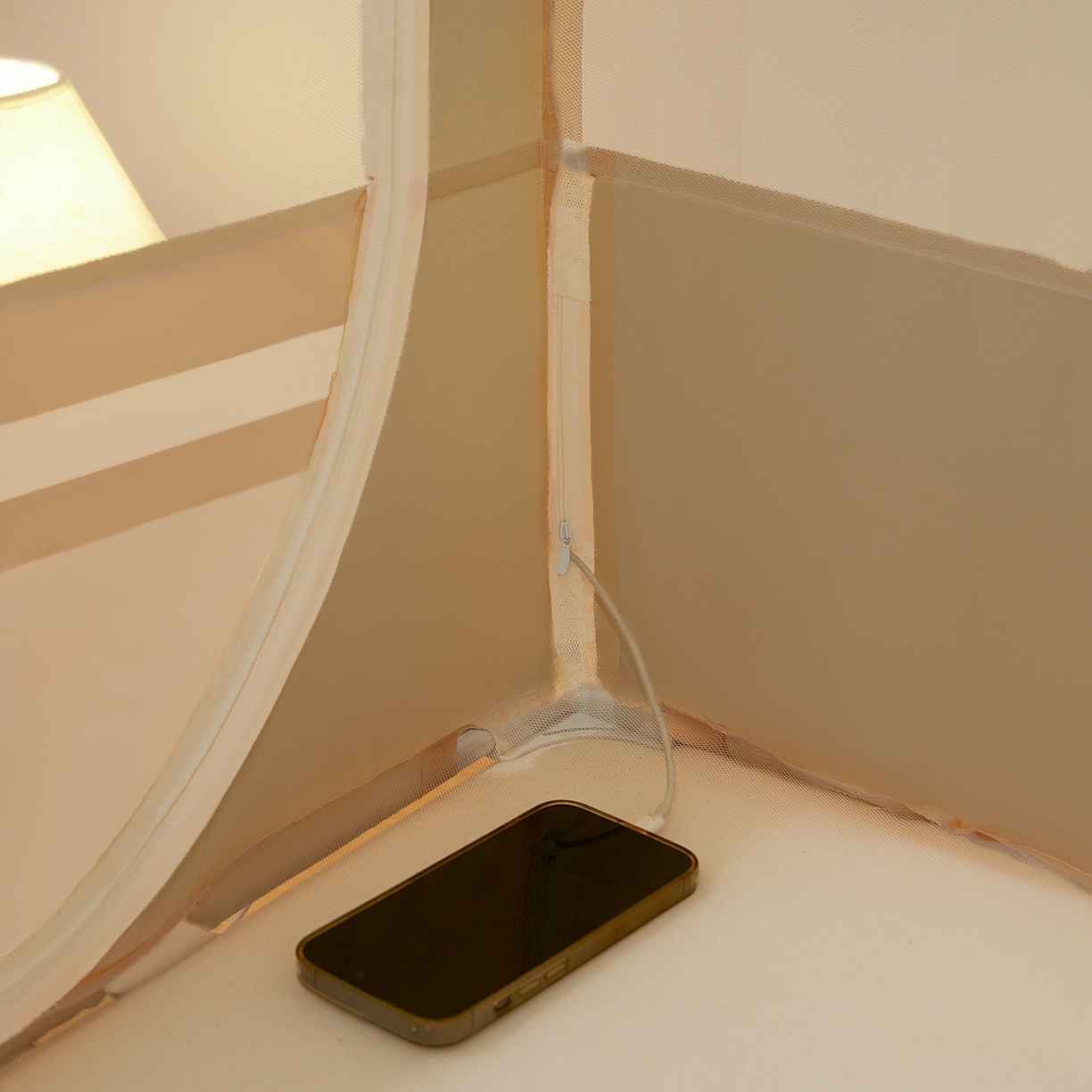 91家纺网 家纺一手货源 找家纺 艺利轩蚊帐 2026新款围栏级防摔U型三开门蚊帐 浅卡其