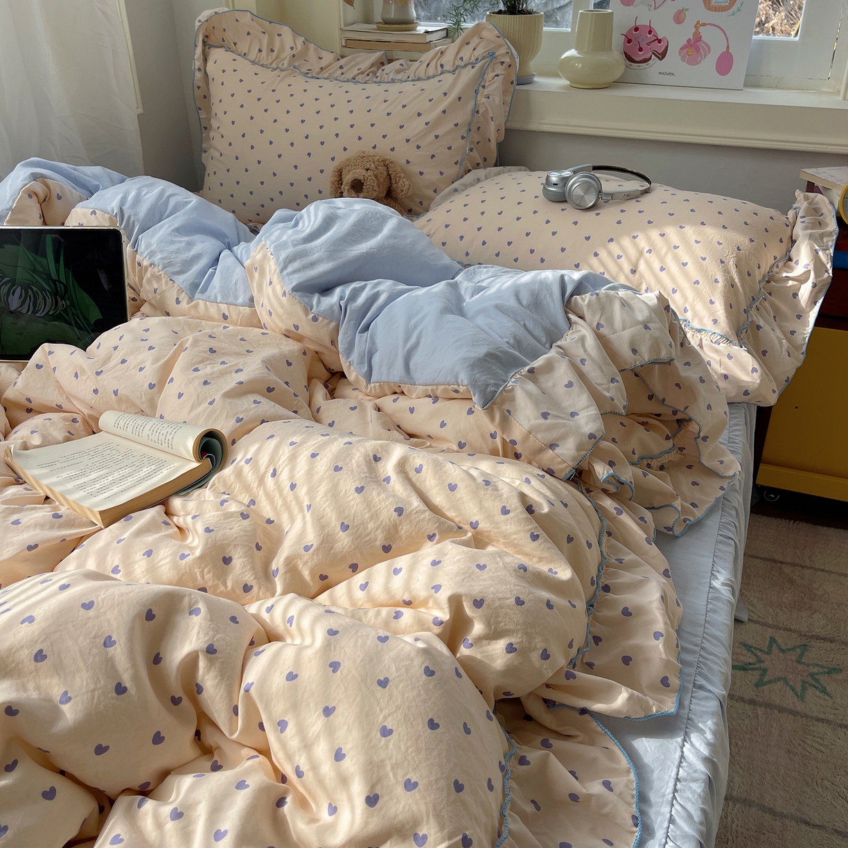 91家纺网 家纺一手货源 找家纺 （总）轻奢坊 2026春夏新款水洗棉密拷花边四件套-春日