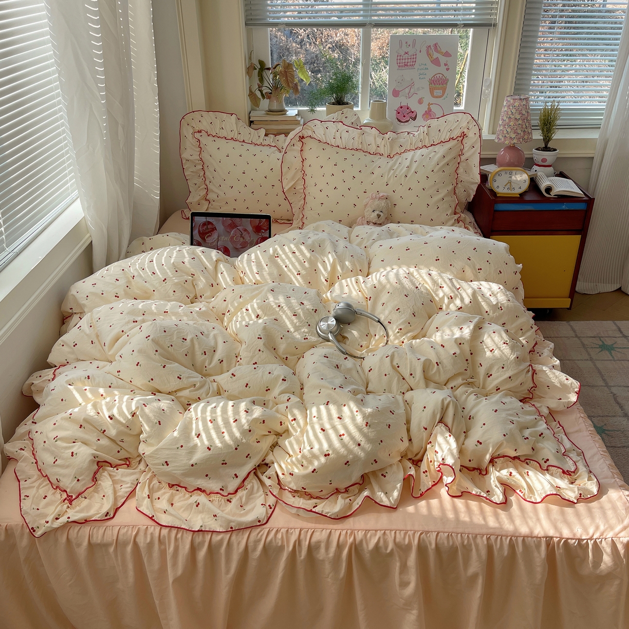 91家纺网 家纺一手货源 找家纺 （总）轻奢坊 2026春夏新款水洗棉密拷花边四件套-春日