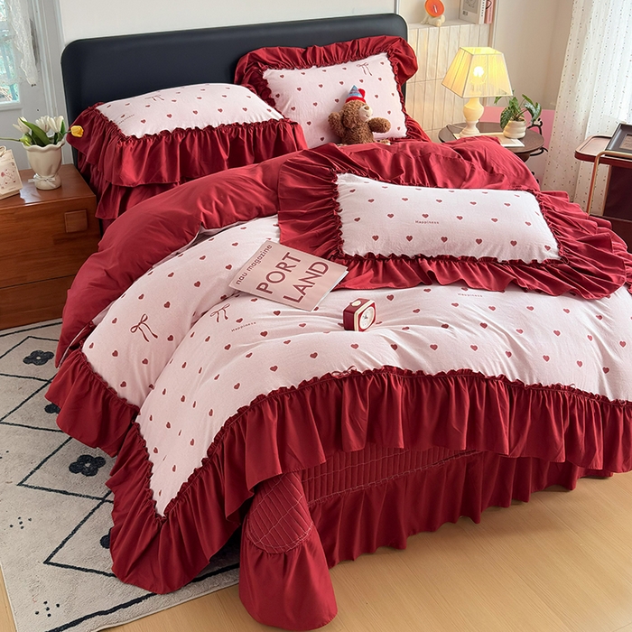 91家纺网 家纺一手货源 找家纺 （总）2026 铠畅新款韩系古法韩国水洗棉仿棉云感棉法式浪漫大花边床盖四件套