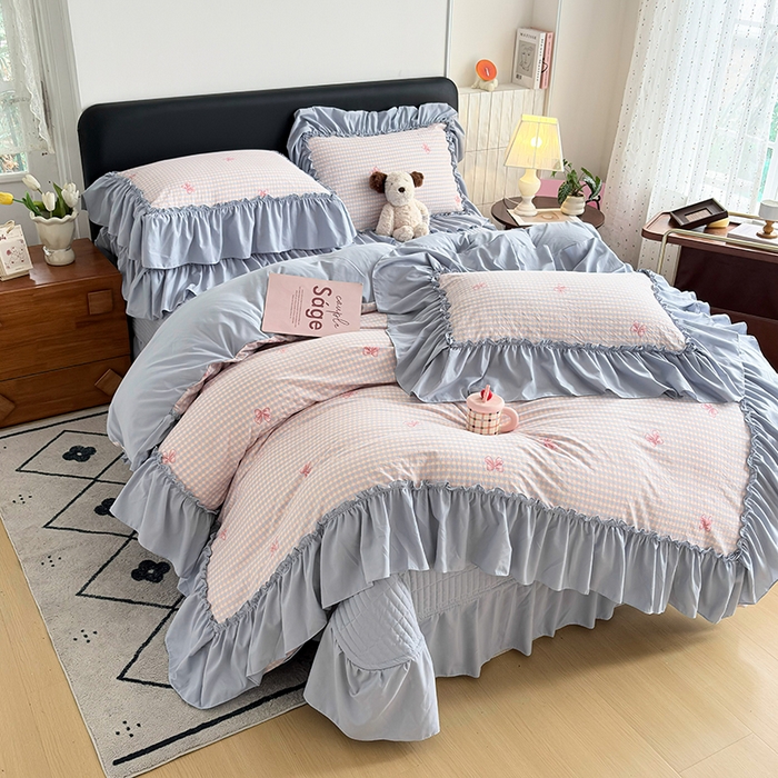 91家纺网 家纺一手货源 找家纺 （总）2026 铠畅新款韩系古法韩国水洗棉仿棉云感棉法式浪漫大花边床盖四件套