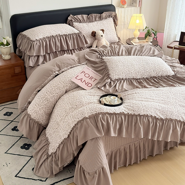 91家纺网 家纺一手货源 找家纺 （总）2026 铠畅新款韩系古法韩国水洗棉仿棉云感棉法式浪漫大花边床盖四件套