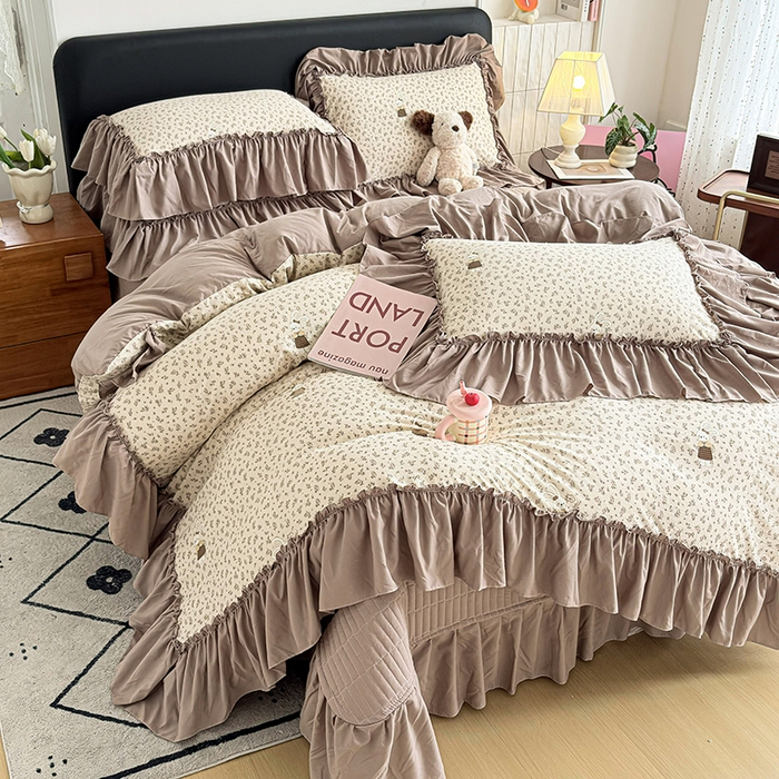 91家纺网 家纺一手货源 找家纺 （总）2026 铠畅新款韩系古法韩国水洗棉仿棉云感棉法式浪漫大花边床盖四件套