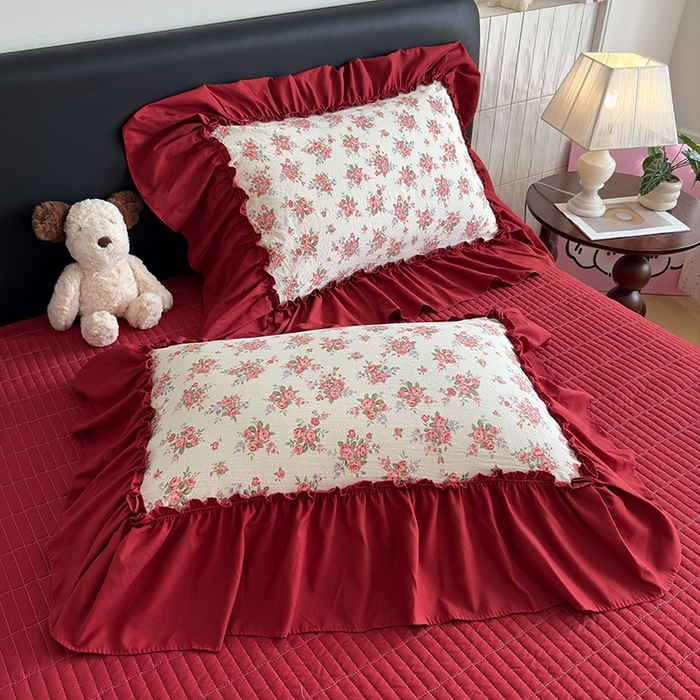 91家纺网 家纺一手货源 找家纺 （总）2026 铠畅新款韩系古法韩国水洗棉仿棉云感棉法式浪漫大花边床盖四件套