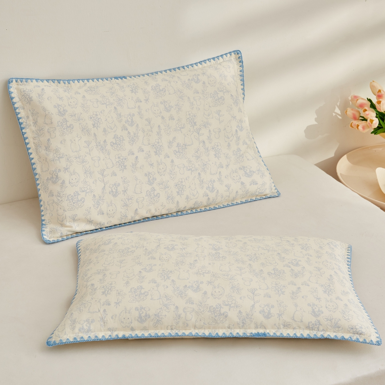 91家纺网 家纺一手货源 找家纺 （总）小桃姐家纺 2026新款全棉纯棉贝壳边三角针单枕套双层纱枕套单件儿童枕套