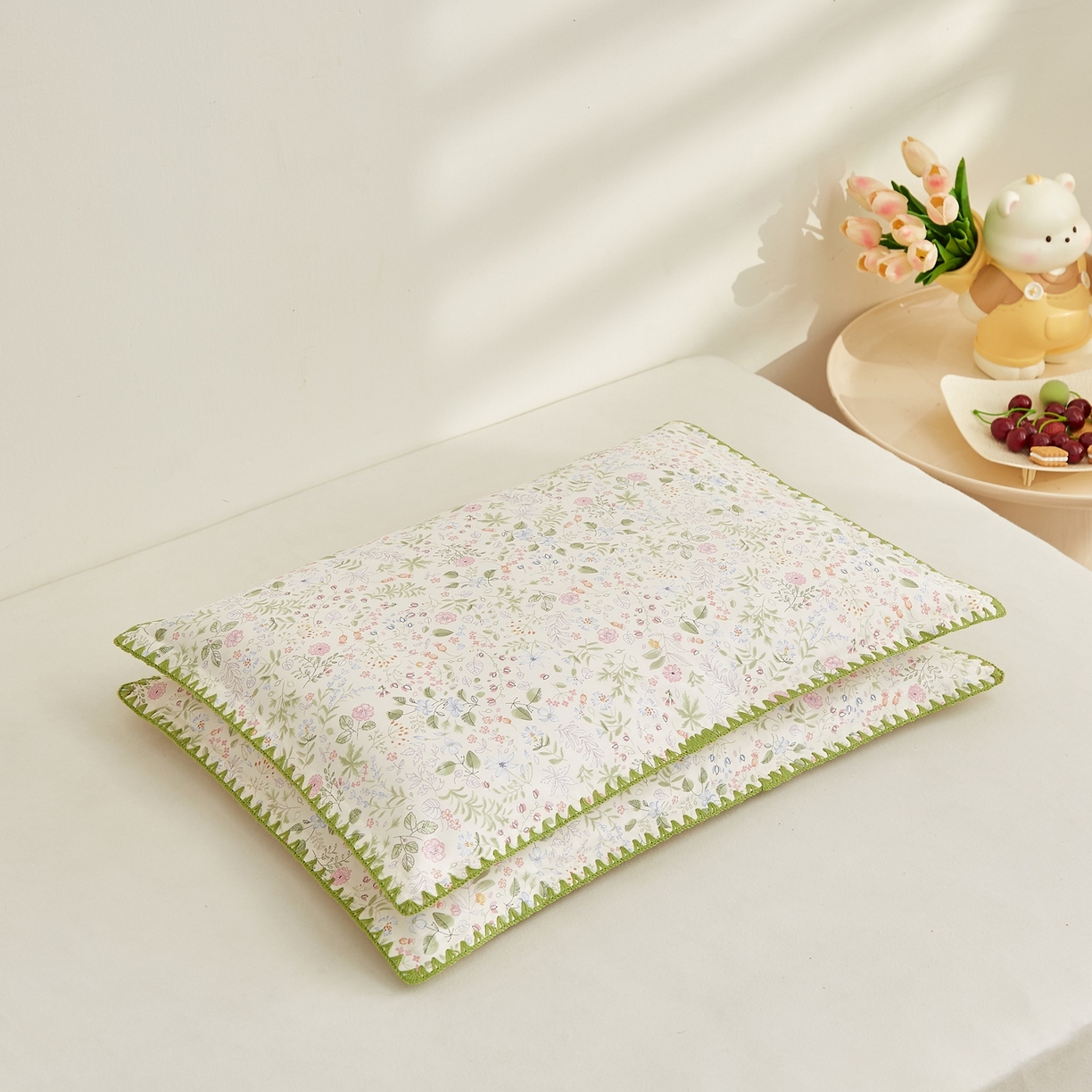 91家纺网 家纺一手货源 找家纺 （总）小桃姐家纺 2026新款全棉纯棉贝壳边三角针单枕套双层纱枕套单件儿童枕套