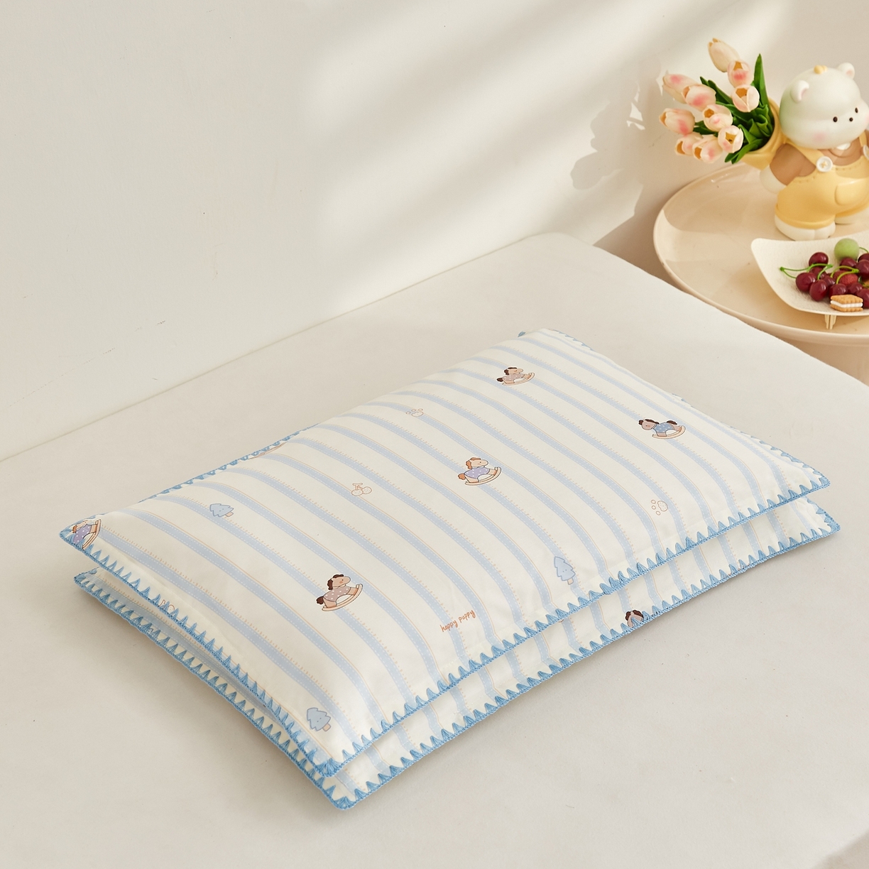 91家纺网 家纺一手货源 找家纺 （总）小桃姐家纺 2026新款全棉纯棉贝壳边三角针单枕套双层纱枕套单件儿童枕套