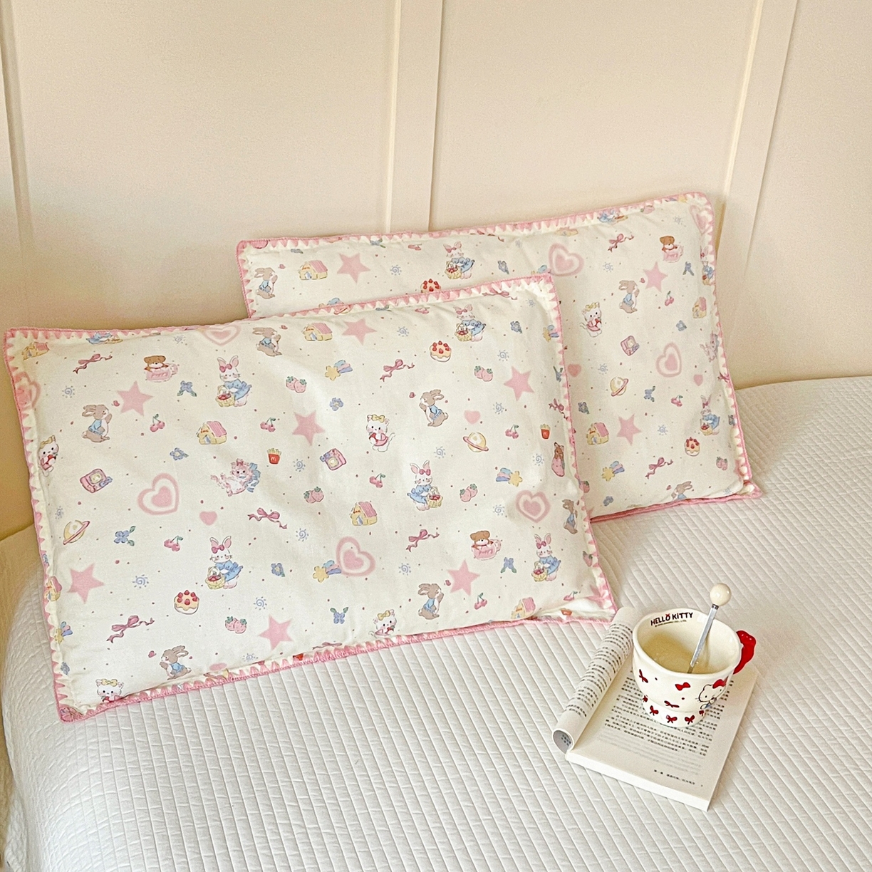 91家纺网 家纺一手货源 找家纺 小桃姐家纺 2026新款全棉纯棉贝壳边三角针单枕套双层纱枕套单件儿童枕套 动物派对