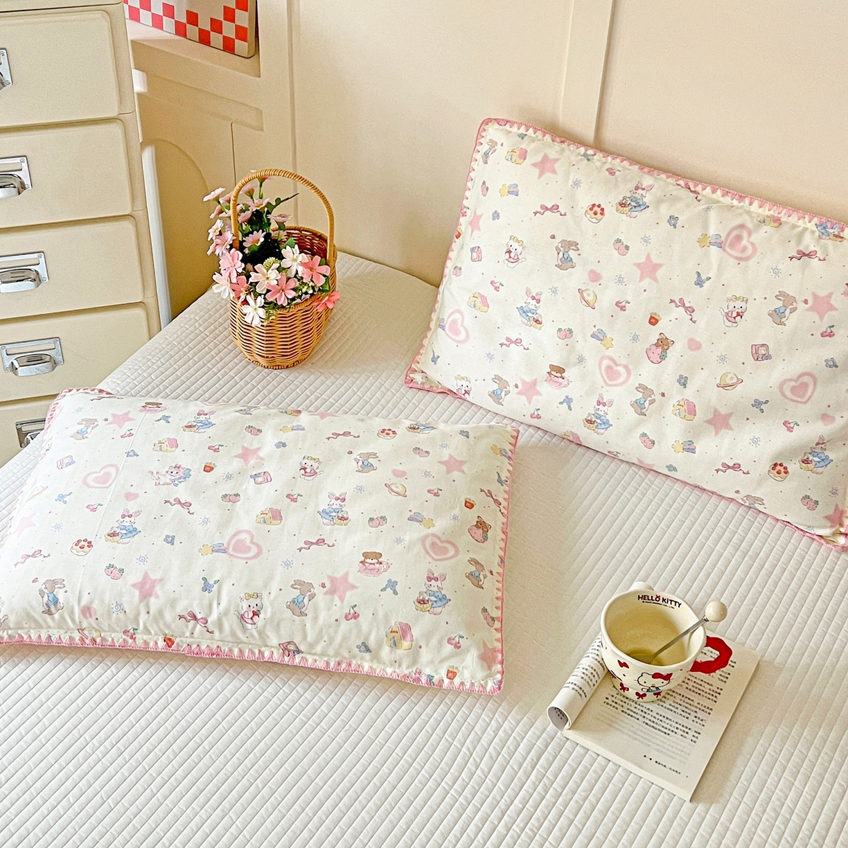 91家纺网 家纺一手货源 找家纺 小桃姐家纺 2026新款全棉纯棉贝壳边三角针单枕套双层纱枕套单件儿童枕套 动物派对