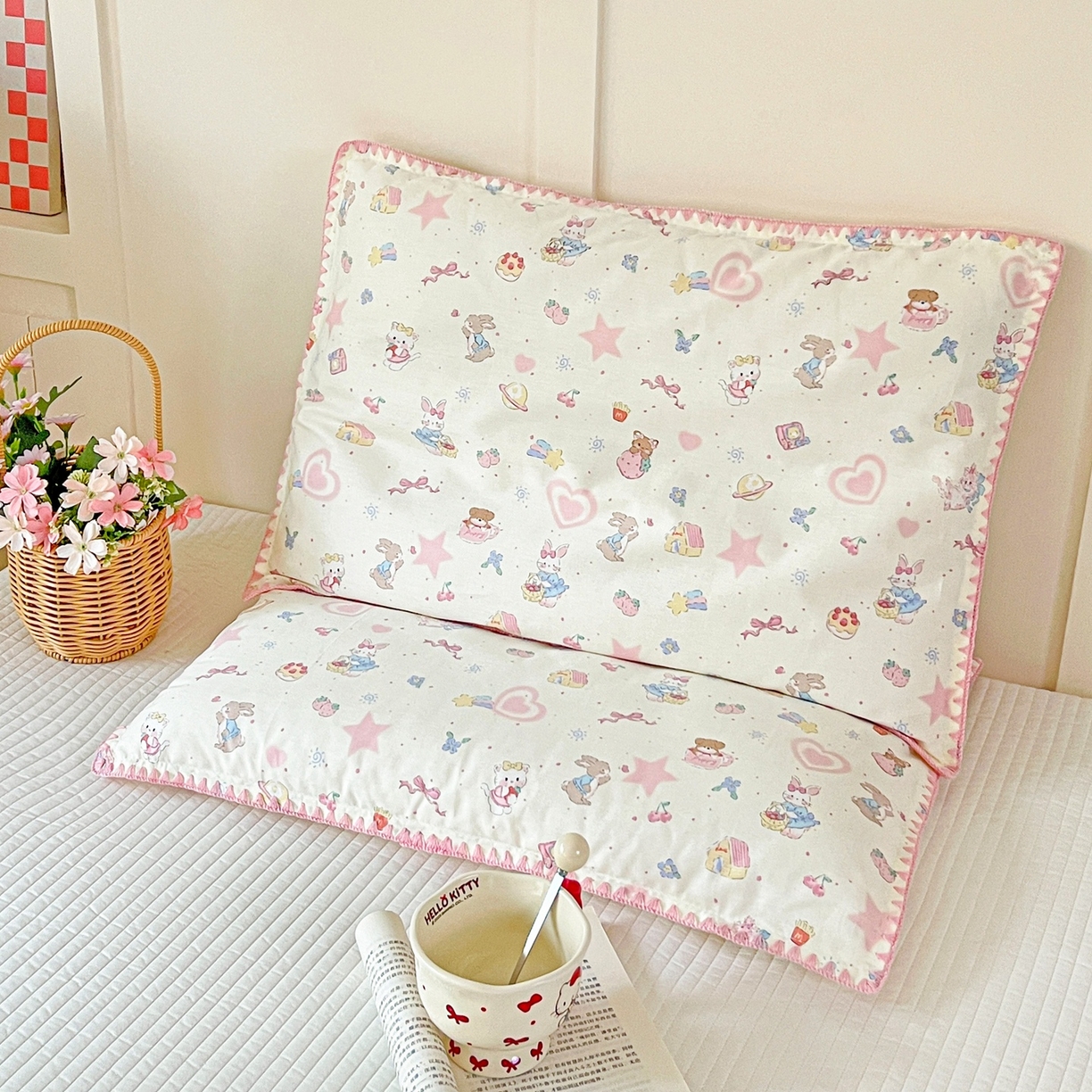 91家纺网 家纺一手货源 找家纺 小桃姐家纺 2026新款全棉纯棉贝壳边三角针单枕套双层纱枕套单件儿童枕套 动物派对