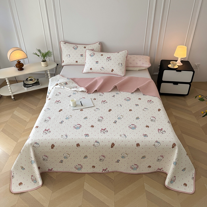 91家纺网 家纺一手货源 找家纺 卢赛尔 2026新款木棉床盖三件套四件套软床垫-四季款 KT乐园