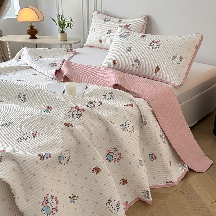 91家纺网 家纺一手货源 找家纺 卢赛尔 2026新款木棉床盖三件套四件套软床垫-四季款 KT乐园