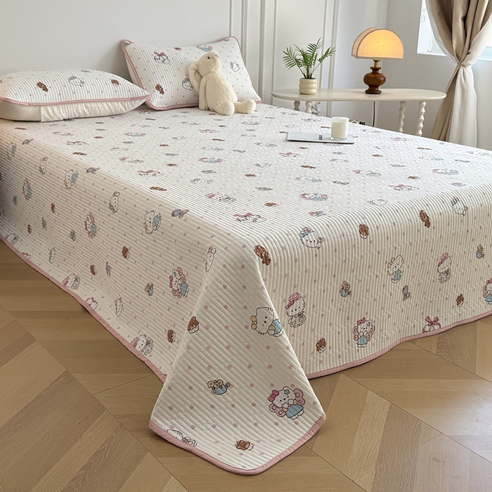 91家纺网 家纺一手货源 找家纺 卢赛尔 2026新款木棉床盖三件套四件套软床垫-四季款 KT乐园