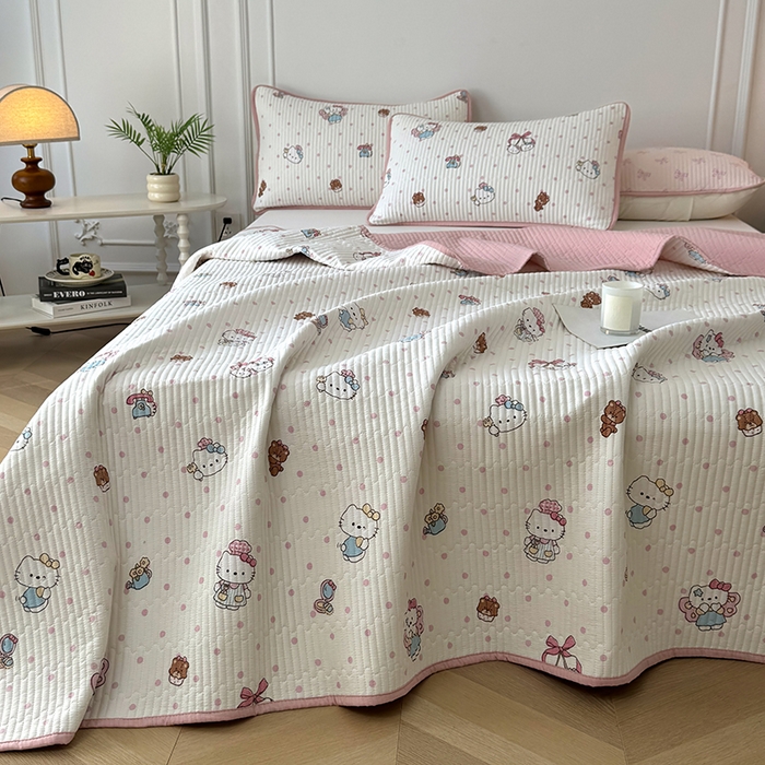 91家纺网 家纺一手货源 找家纺 卢赛尔 2026新款木棉床盖三件套四件套软床垫-四季款 KT乐园